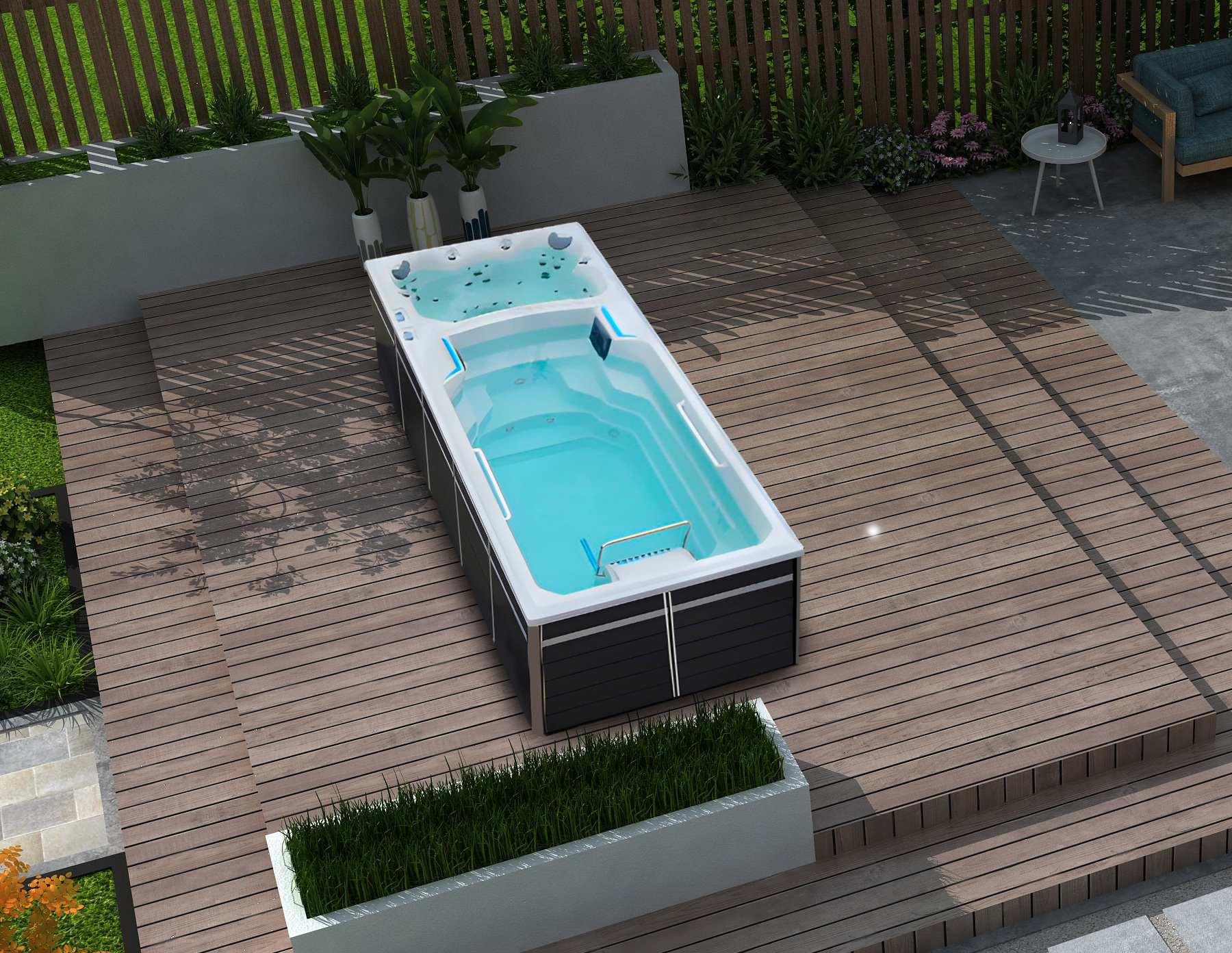 BG-6659 Luxury Large Swimming Spa Pool with Counter Currents Acrylic Whirlpool Swim Spa